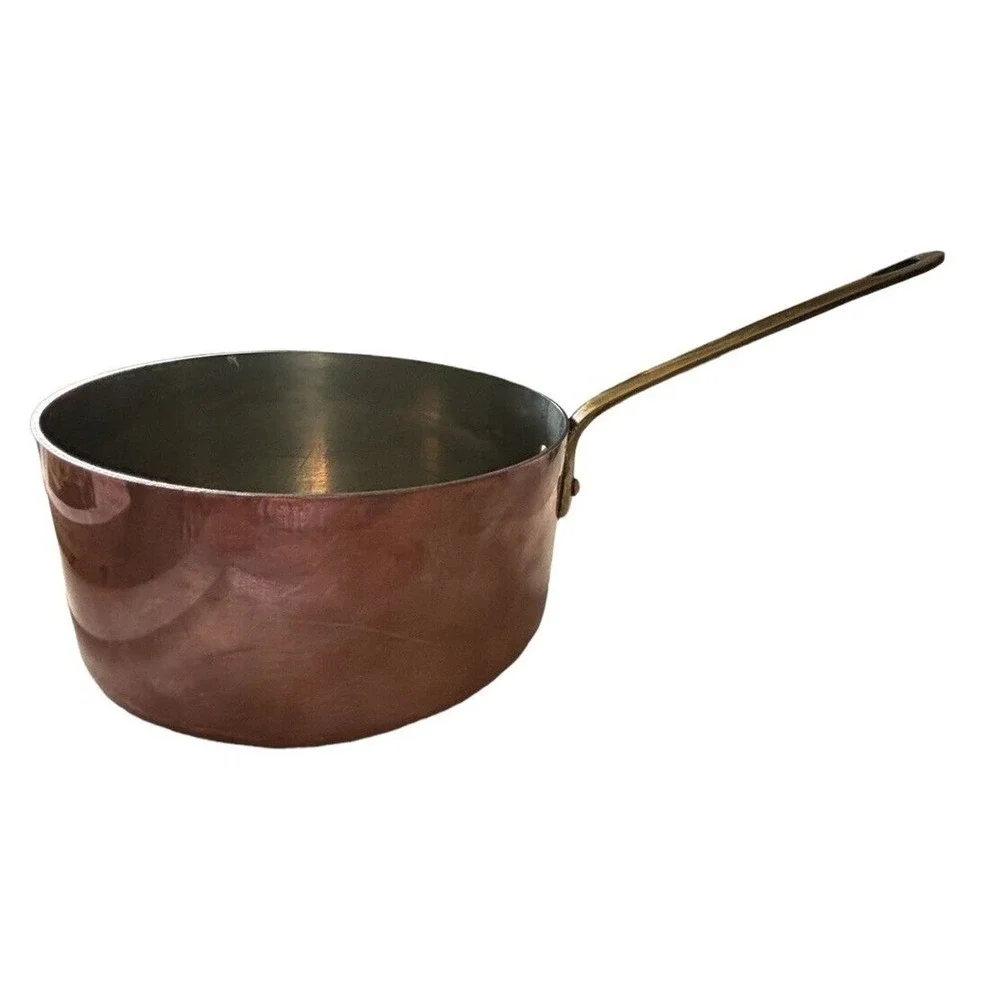 French Copper Sauce Pan 8” X 3 7/8” Brass Handle Made In Vintage Excellent Cond